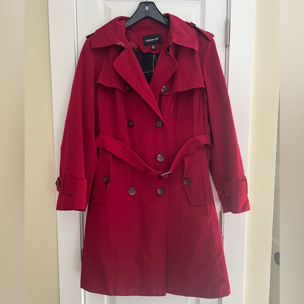 London Fog women’s 2x Crimson Cranberry Maroon Red Trench Coat
